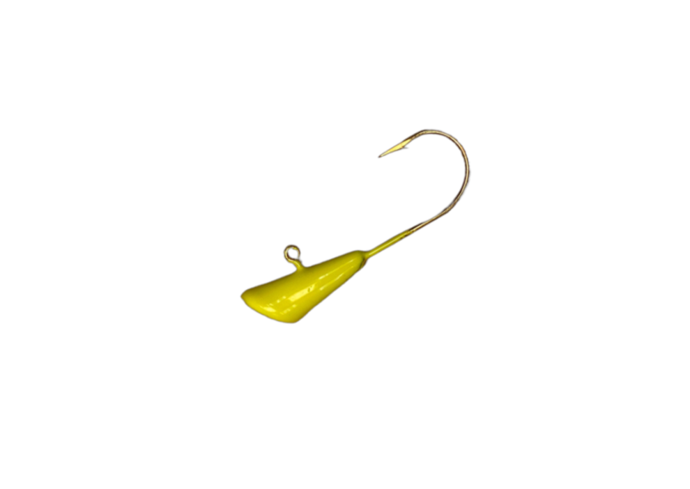 Ice fishing jig heads with gold hooks